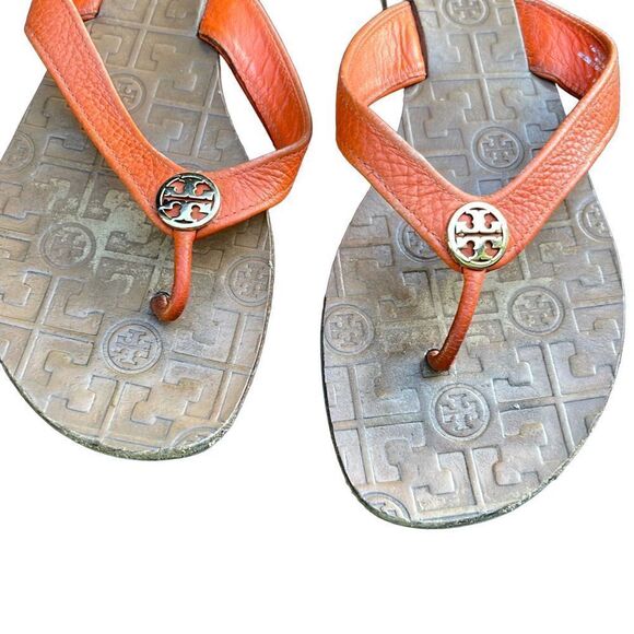 Tory Burch Thora Orange Leather Flip Flop Sandals Womens Size 11 - Picture 5 of 7